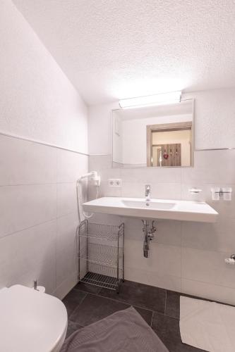 a bathroom with a sink and a toilet at Apart Felsenhof in Längenfeld