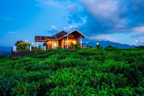a house on top of a hill at night at Zostel Homes Wayanad (Vythiri) in Wayanad
