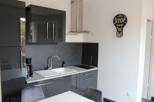 una cucina con un lavello e un piano di lavoro di annexe des sables a Le Touquet-Paris-Plage