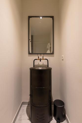 a bathroom with a sink and a mirror at GUILLEMINS STATION FLATS in Liège