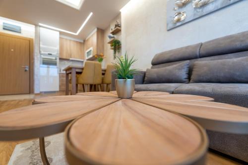 a living room with a table and a couch at Apartman Lux M&B in Zlatibor