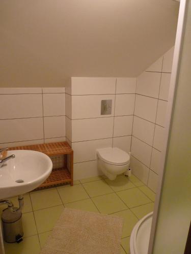 a bathroom with a toilet and a sink at Penzion U Houšků in Stráž nad Nežárkou