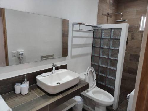 a bathroom with a sink and a toilet at Naranja Departamento 33 M2 nuevo in Jiutepec