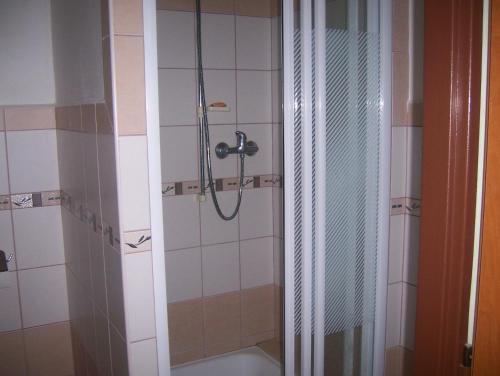 a bathroom with a shower and a bath tub at Penzion Dora in Český Krumlov