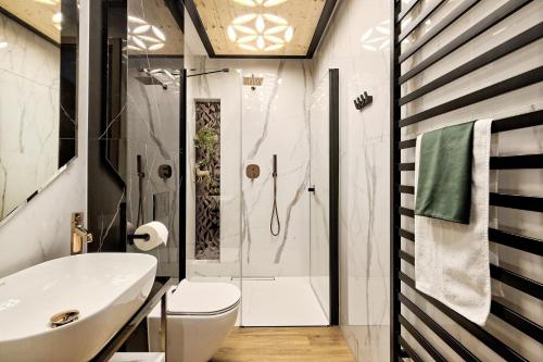 a bathroom with a sink and a toilet and a shower at Aparthotel Góralski Spa 2 in Białka Tatrzanska