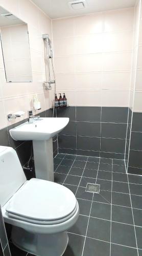 a bathroom with a white toilet and a sink at Healinghouse Peakjang in Buyeo