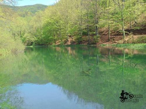 a person riding a bike in a river at Apartmani Grza in Paraćin