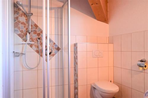 a bathroom with a shower and a toilet at Residence Martha in Biberwier