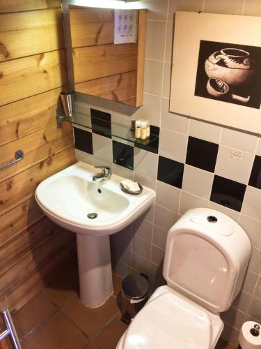 a bathroom with a toilet and a sink at O Palheiro in Faja Grande