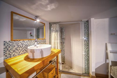 a bathroom with a sink and a shower at Charmant petit duplex _ 24m2 in La Tronche