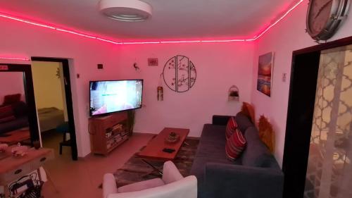 a living room with a couch and a flat screen tv at The Private House רשת הבית הפרטי in Beer Sheva