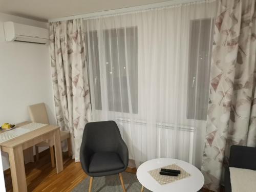 Pokój z biurkiem, krzesłem i stołem w obiekcie Nina apartman w mieście Donje Mladice