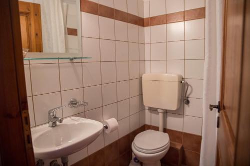 a small bathroom with a toilet and a sink at Ξενώνας Πατρικό in Neraïdochóri