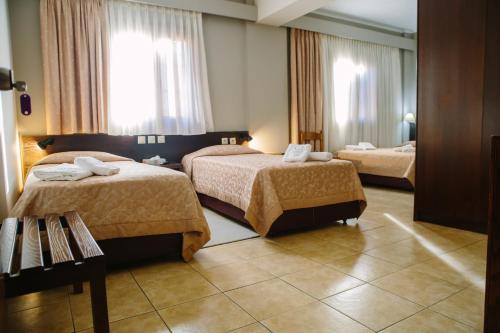 a hotel room with two beds in a room at Grand Hotel Dentro in Konitsa