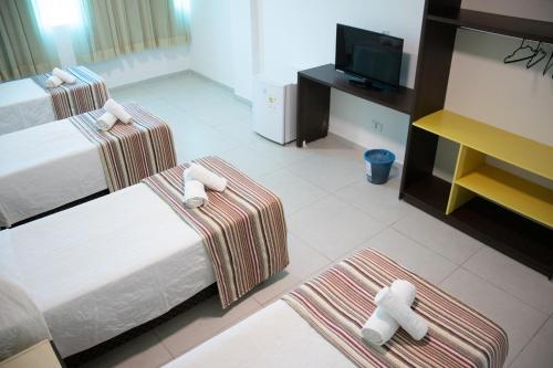 Habitación de hotel con 2 camas y TV de pantalla plana. en Hotel Castelo Branco en Foz de Iguazú