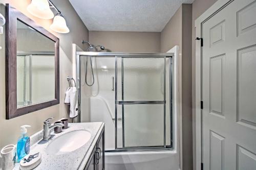 a bathroom with a shower and a sink at Comfy Jasper Getaway with Community Amenities! in Jasper