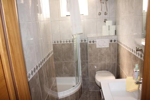 W łazience znajduje się prysznic, toaleta i umywalka. w obiekcie Apartments Villa Silvia w Makarskiej