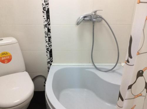 a bathroom with a toilet and a bath tub at Studio Lermontov Street in Tbilisi City