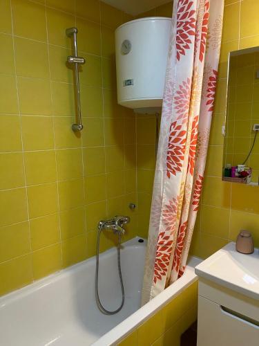 a bathroom with a shower and a bath tub at Apartment Host in Tuzla