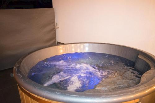 a large tub of water with blue liquid in it at Apartmány Karolin in Uhorská Ves