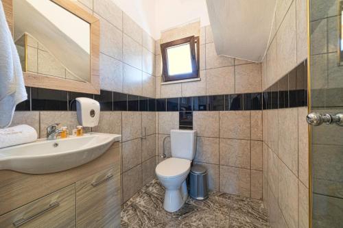 a bathroom with a toilet and a sink and a mirror at Asfendamos Villas in Zonianá