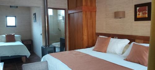 a hotel room with a bed and a mirror at Las Montañas de Olmué Resort & Conference Center in Olmué