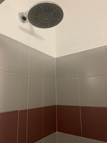 a shower with a shower head in a bathroom at Hotel Cristallo Gran Sasso in LʼAquila