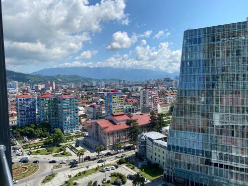 an aerial view of a city with buildings at Apartment In Porta Batumi Tower in Batumi