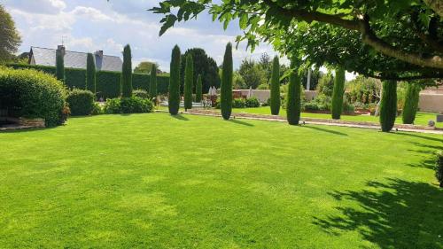 a large green yard with trees and grass at Les Loges de Saint Eloi- Gîtes in Pontlevoy