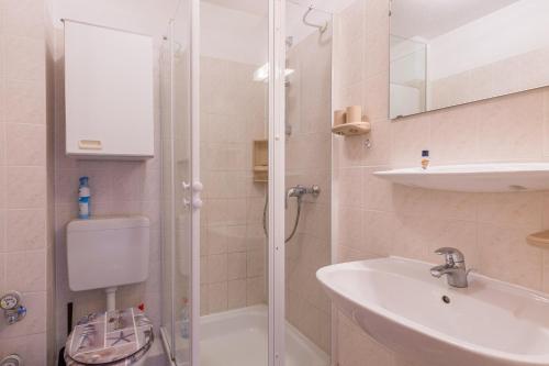 bagno con doccia e lavandino di Ostseeblick Ostseeblick Appartement 13 a Scharbeutz