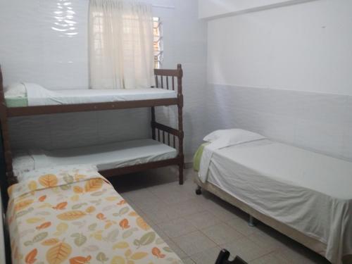 Cette chambre comprend 2 lits superposés et une fenêtre. dans l'établissement Beira Mar Hostel, à Florianópolis