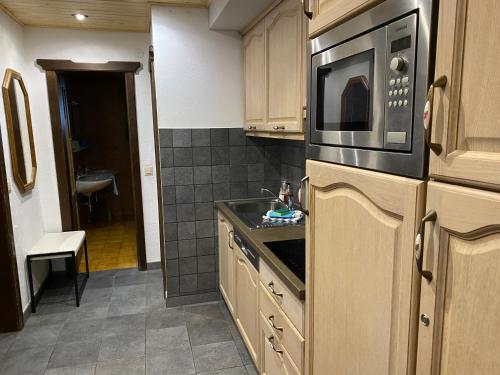 La cuisine est équipée d'un évier et d'un four micro-ondes. dans l'établissement Apartman Vendy, à Hermagor