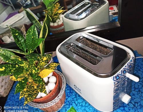 a toaster sitting on a counter next to some plants at Bdr Bukit Tinggi Klang Tropicana Garden Homestay in Klang