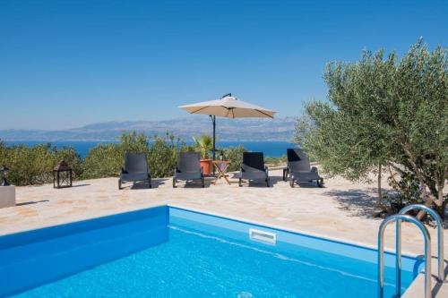 a villa with a pool and a view of the ocean at Holiday Home My Summer House in Supetar