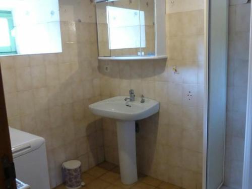 een badkamer met een wastafel en een spiegel bij Gîte Saint-Paulien, 4 pièces, 6 personnes - FR-1-582-266 in Saint-Paulien