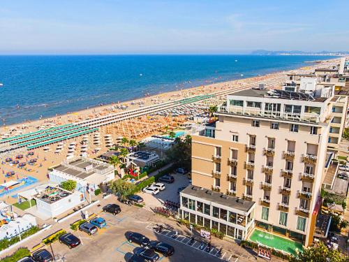 an aerial view of a beach and the ocean at Hotel Adlon - FRONTE MARE in Riccione