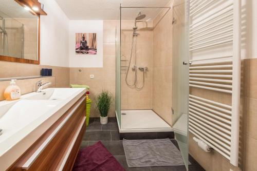 łazienka z umywalką i prysznicem w obiekcie Wieseneck I - Apartment in Fügen w mieście Fügen