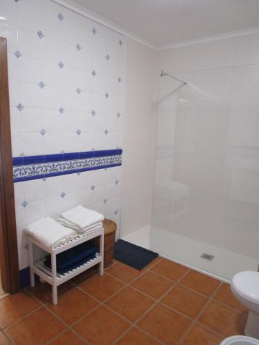 a bathroom with a toilet and a shower at The Artist´s Apartment in Espinho