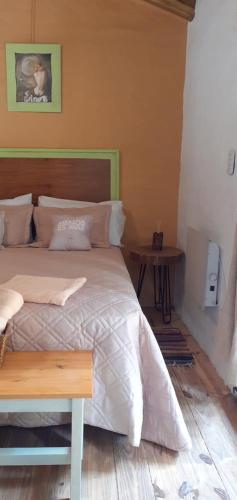 a bedroom with a large bed and a table at Balcon de Antares in Uspallata
