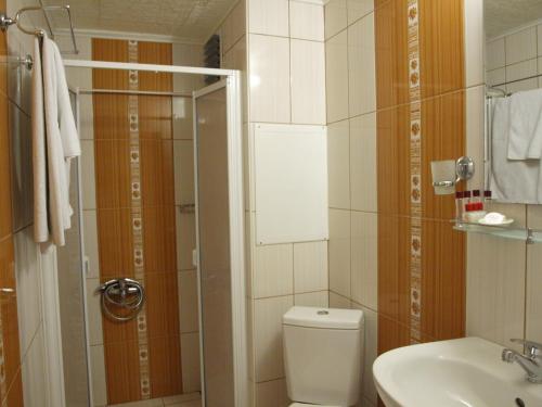 イスタンブールにあるホテル ネツィル イスタンブールのバスルーム(トイレ、洗面台付)
