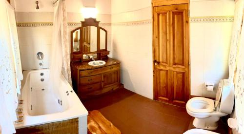a bathroom with a tub and a toilet and a sink at ROTUI CABAÑA EXCLUSIVA DON FERMIN in San Martín de los Andes