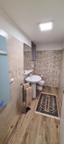 a bathroom with a sink and a toilet at Casa Rivetta in Valmareno