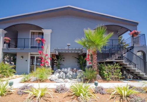 a house with a palm tree in front of it at Continental Inn in Santa Cruz
