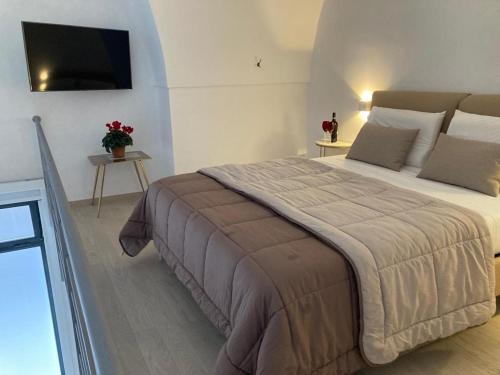 1 dormitorio con 1 cama grande y TV en Dimora Cappellini, en Brindisi