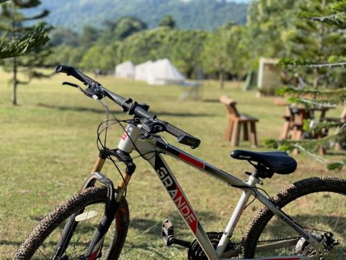 a bike parked on the grass in a field at Rock Forest in Sattahip