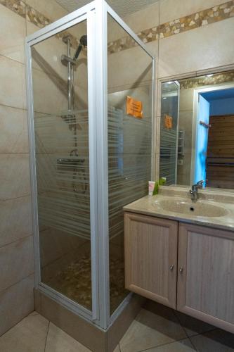 a bathroom with a shower and a sink at L'écrin du Vernon in Chamrousse
