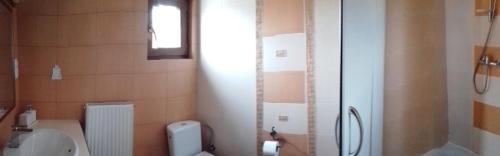 a small bathroom with a toilet and a shower at Willa Gracja in Wisła