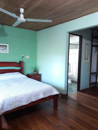 a bedroom with a bed and a ceiling fan at Jardín de Naipí in Puerto Iguazú