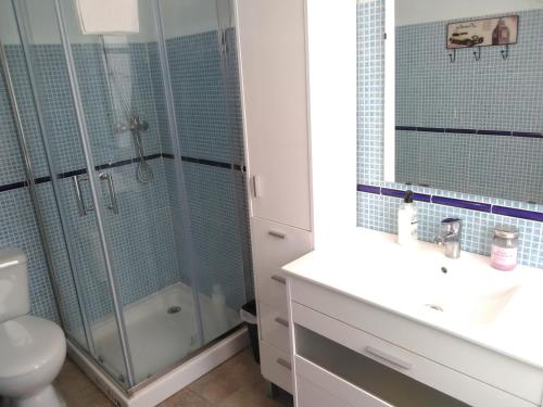 W łazience znajduje się prysznic, umywalka i toaleta. w obiekcie Habitación privada Granada centro w Grenadzie