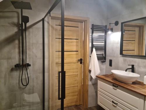 Ένα μπάνιο στο Apartament Zielona Przystań